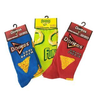 Doritos Funyuns Chips Snacks Novelty Socks 3 Pair Crew Adult Men Size 6-12 NWT